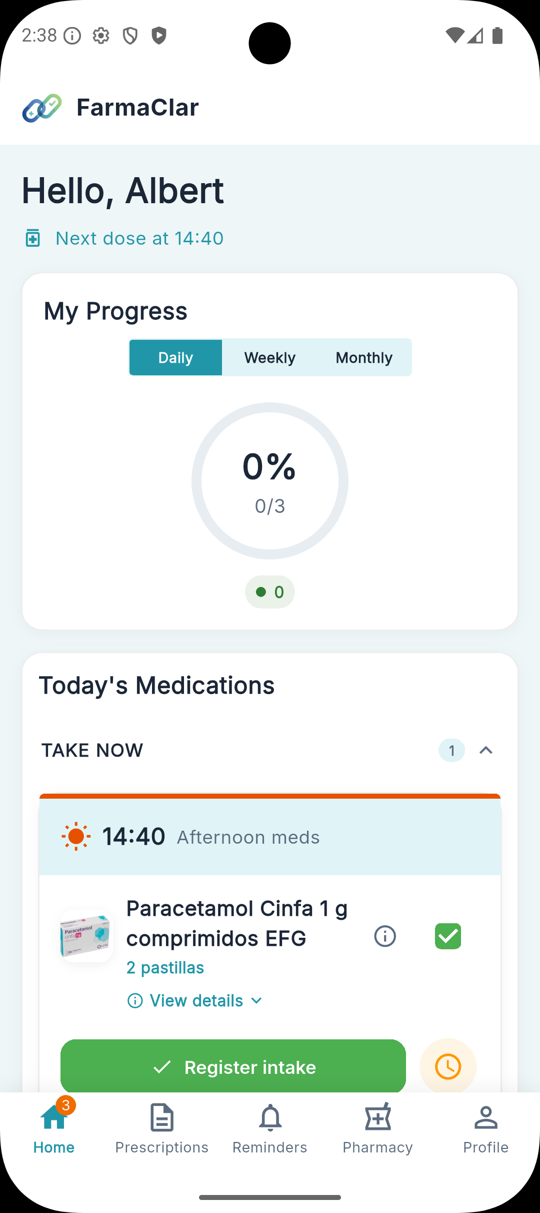 App móvil de seguimiento de medicación FarmaClar para pacientes
